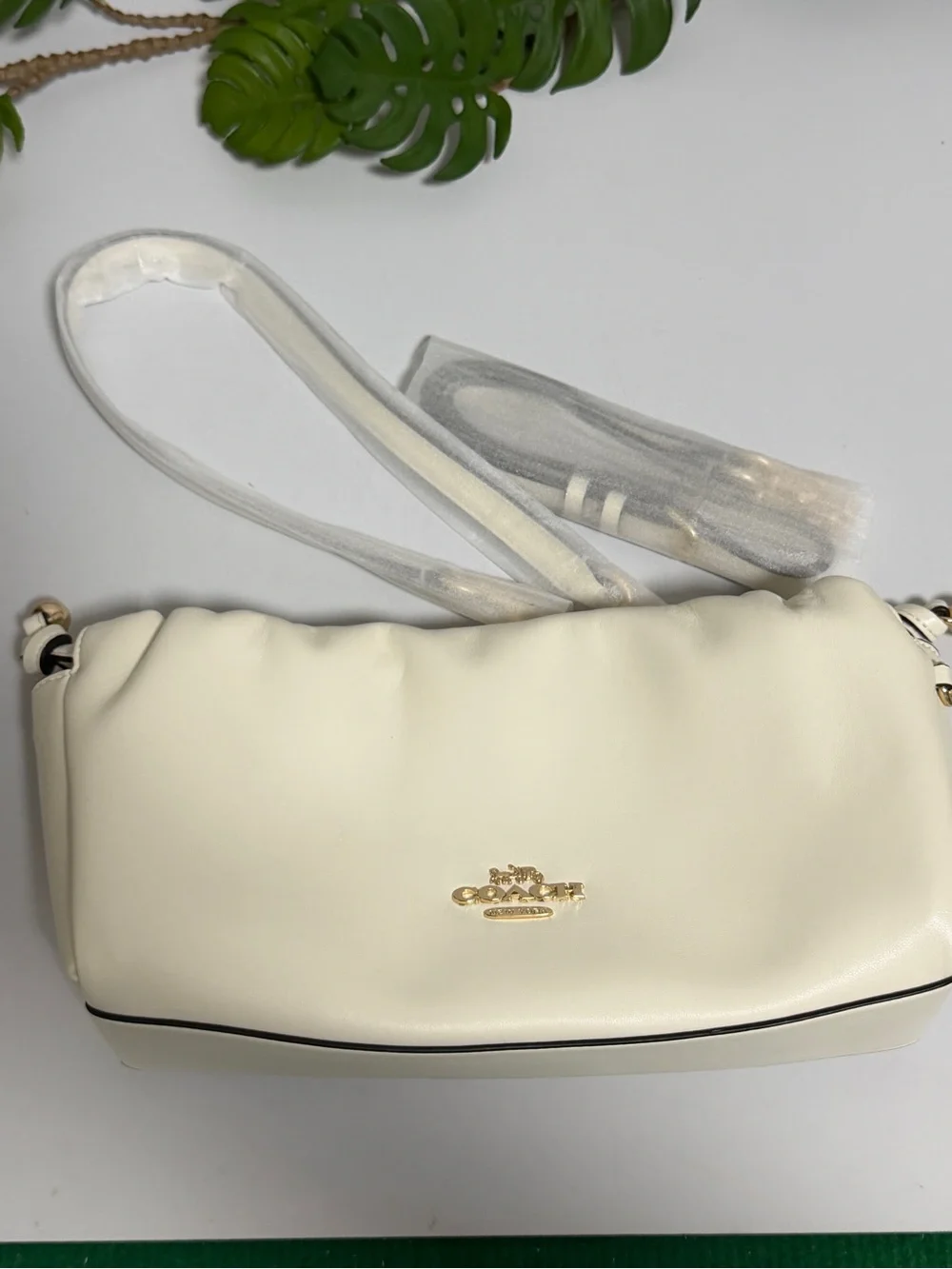 COACH Cream Pouch Shoulder Bag with Gold Logo